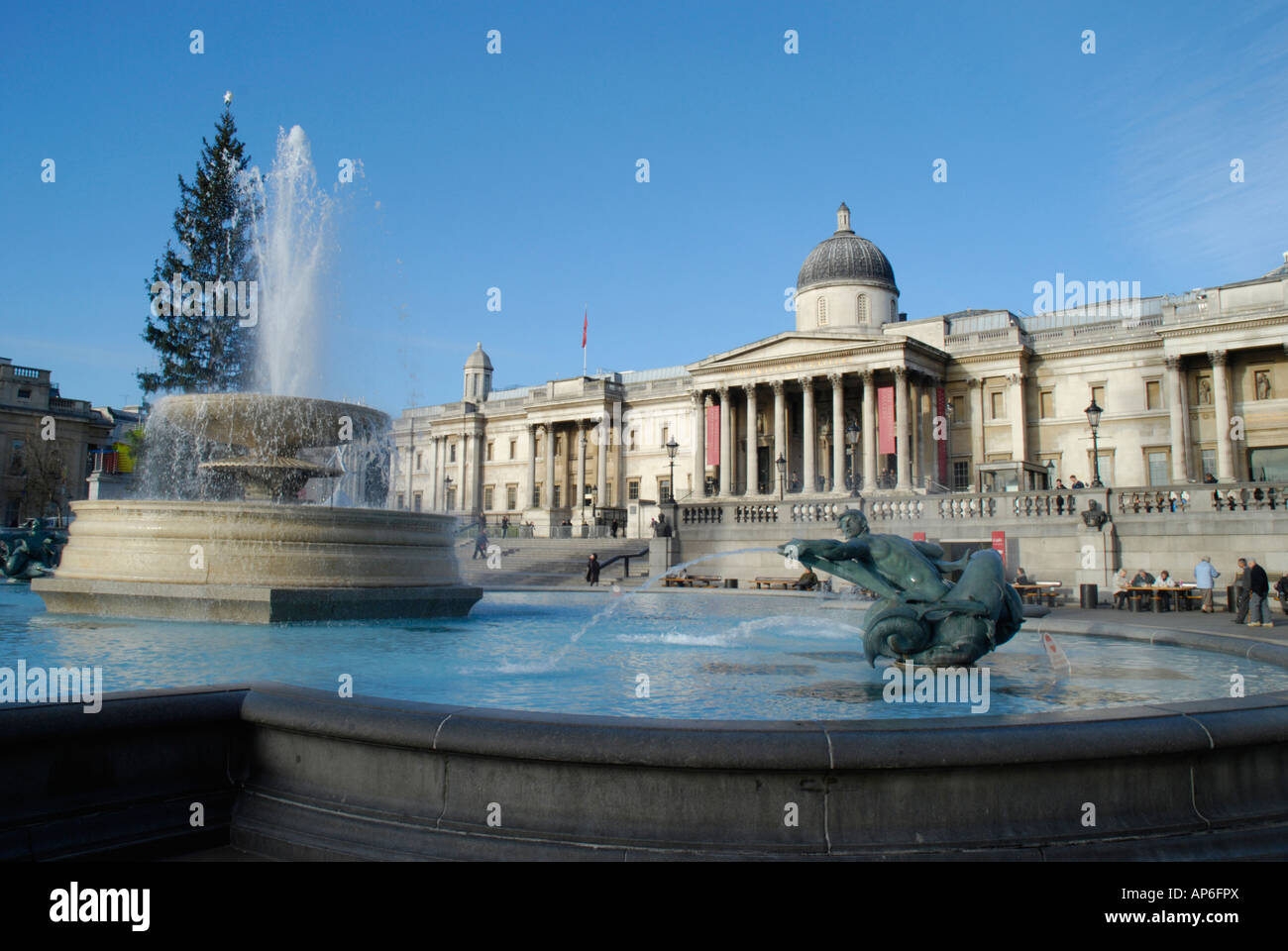 Panoramic view of Trafalgar Square and the National Gallery London England 2007 Stock Photo