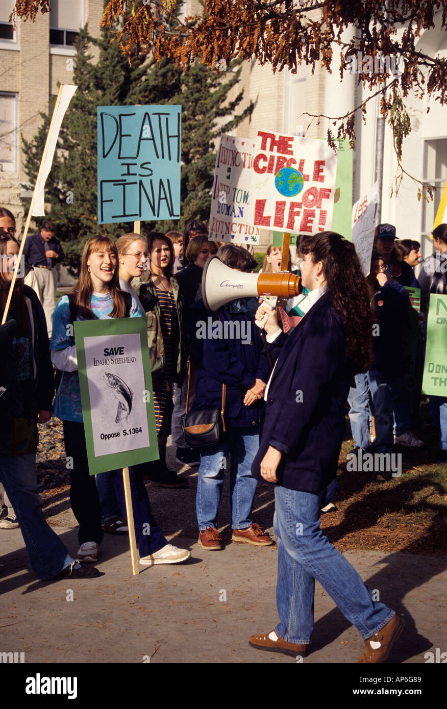 Students stage a demonstration Against Vanishing Ecosystems in Boise Idaho  Stock Photo