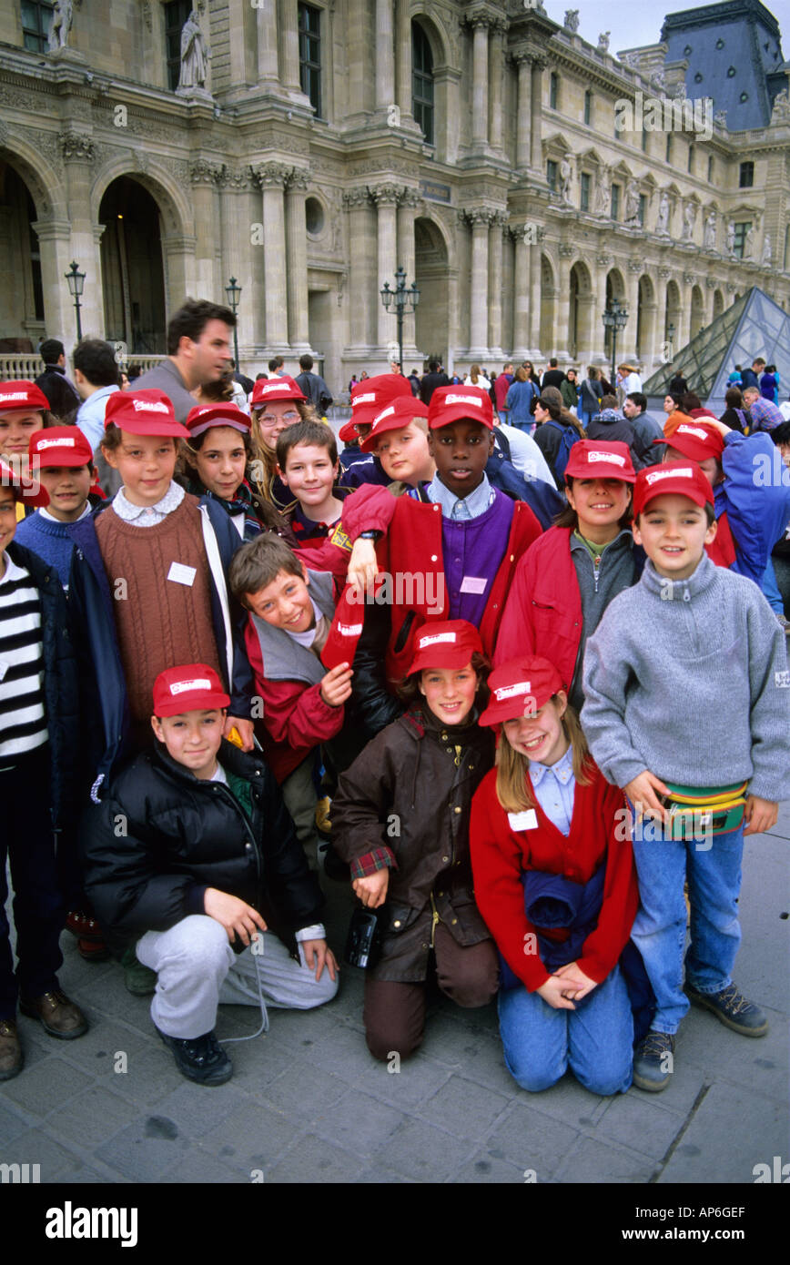 French elementary school students at the Louvre in Paris France Stock