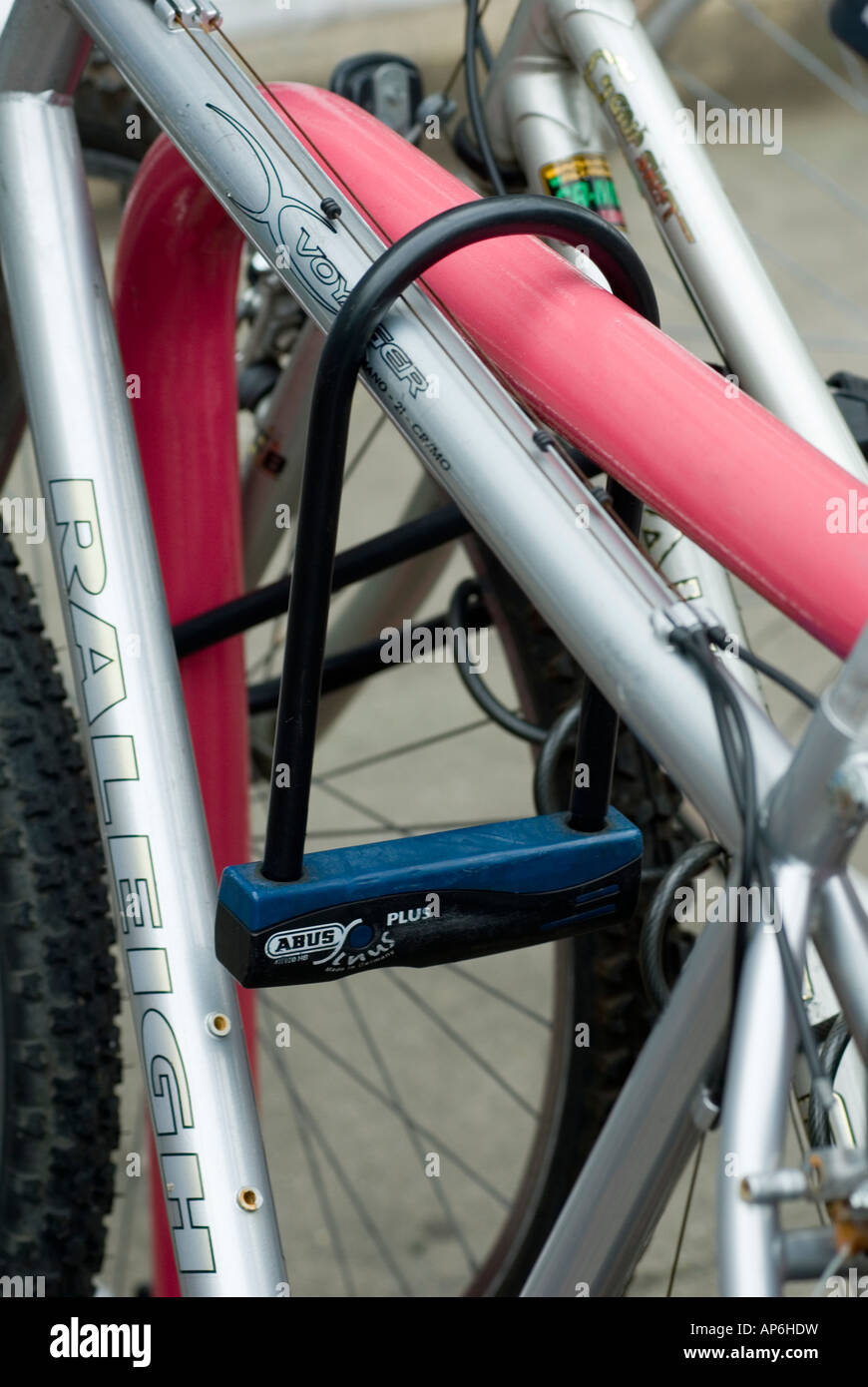 Security lock on bicycle to prevent theft Stock Photo Alamy