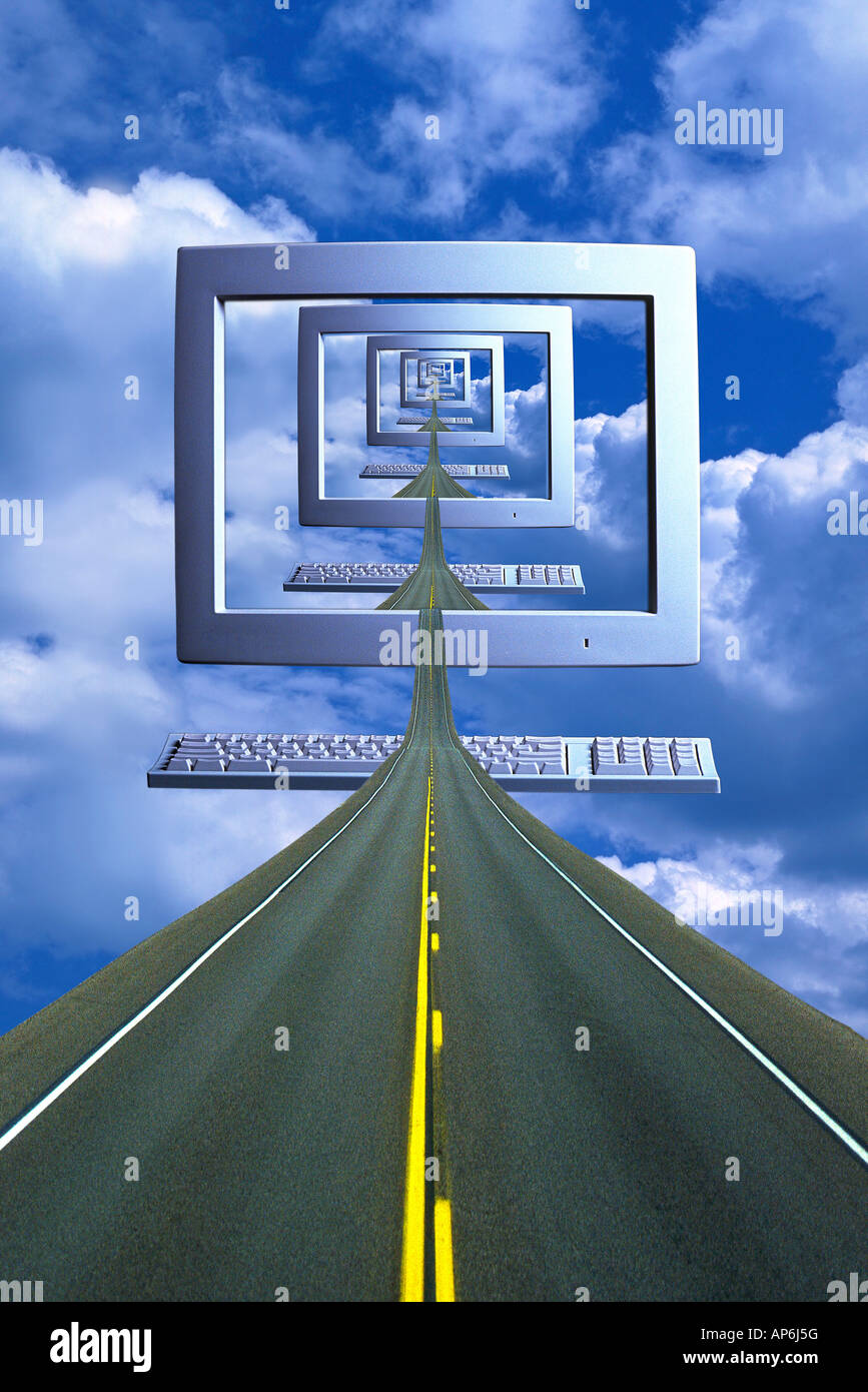 Road in the sky, computers concept, digital composite Stock Photo