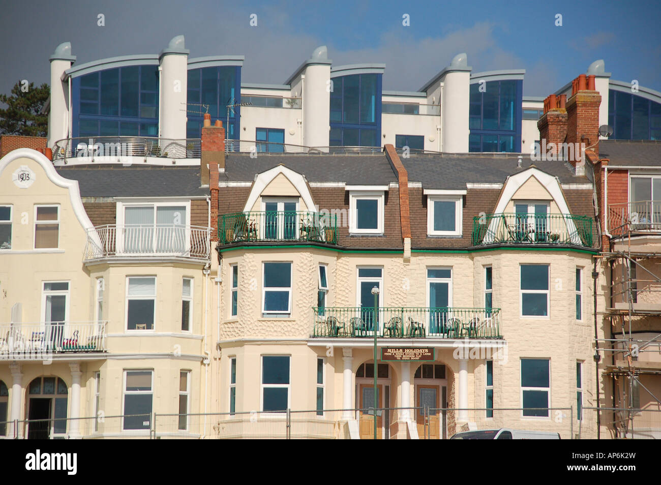20th to 21st century housing contrast in Boscombe Dorset England UK coast residential architecture buildings Stock Photo