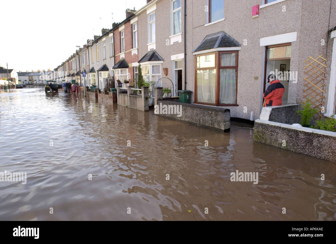 Flooded street and houses in Newport South Wales UK Stock Photo Alamy