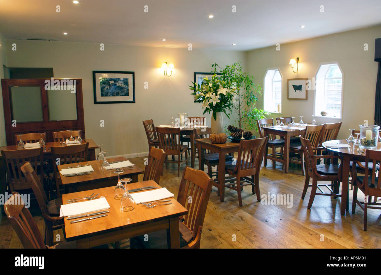 Dining room of The Foxhunter Restaurant near Abergavenny South Wales UK Stock Photo