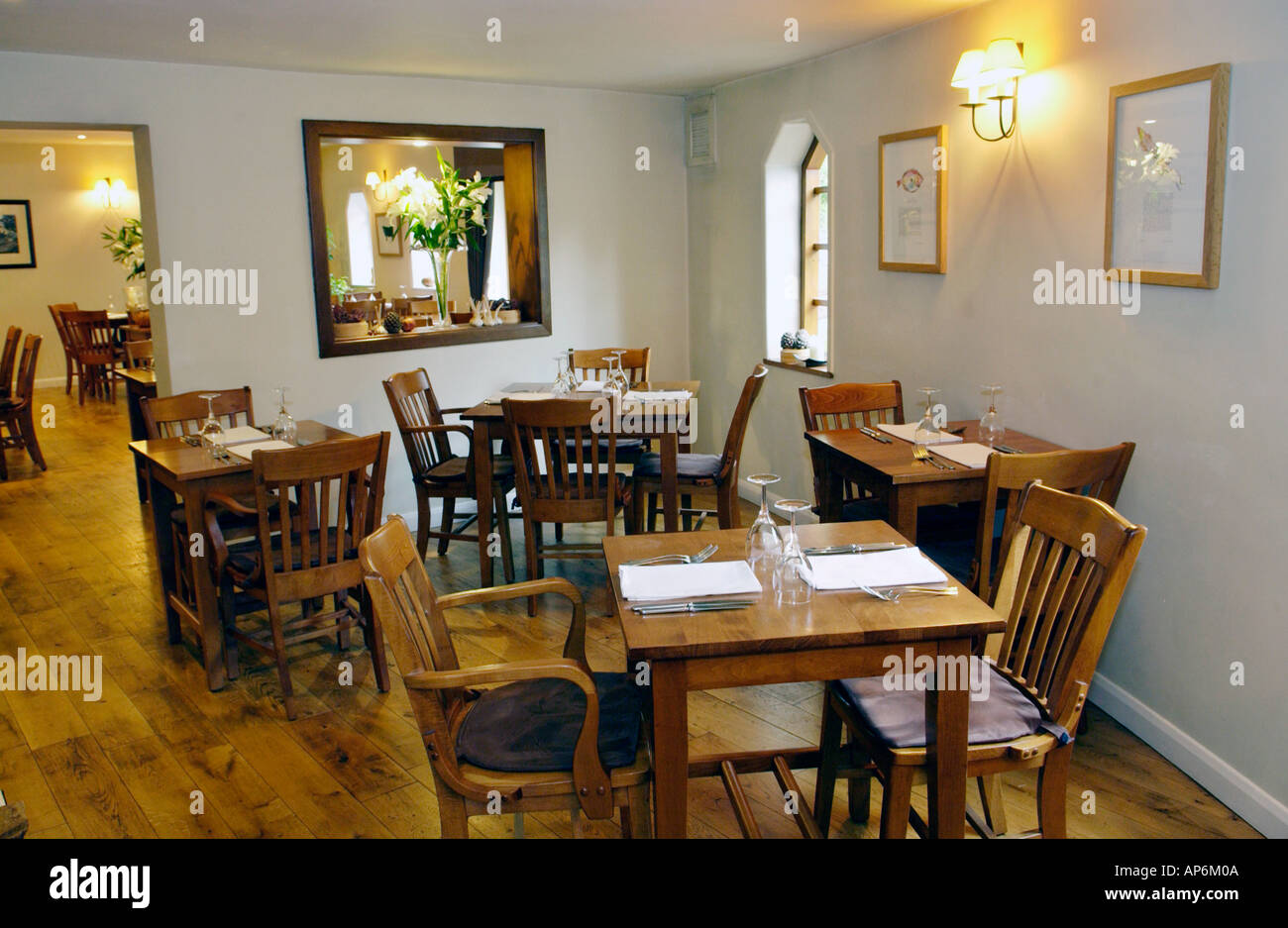 Dining room of The Foxhunter Restaurant near Abergavenny South Wales UK Stock Photo