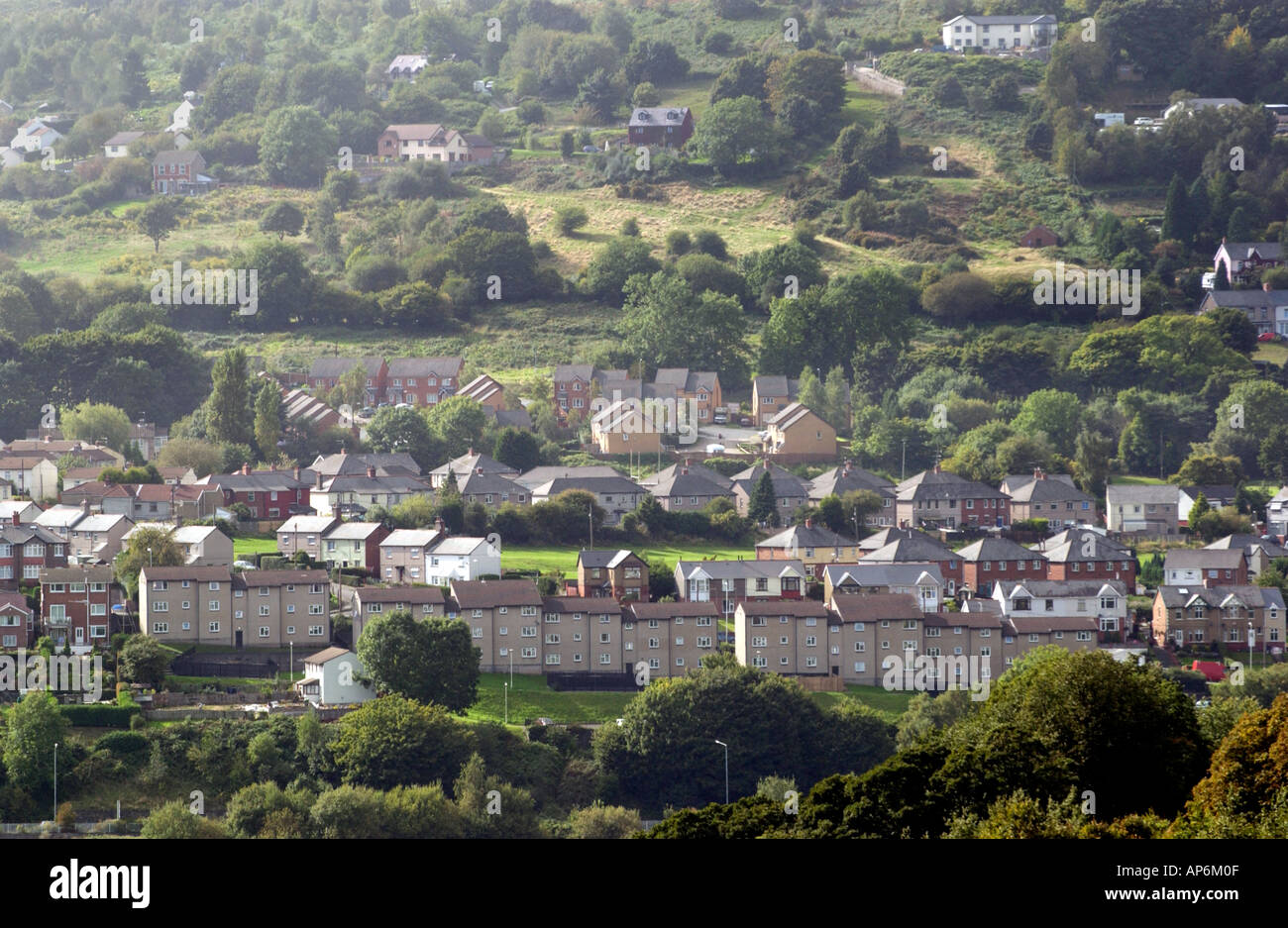 View over village of Tranch near Pontypool Torfaen Gwent South Wales UK Stock Photo