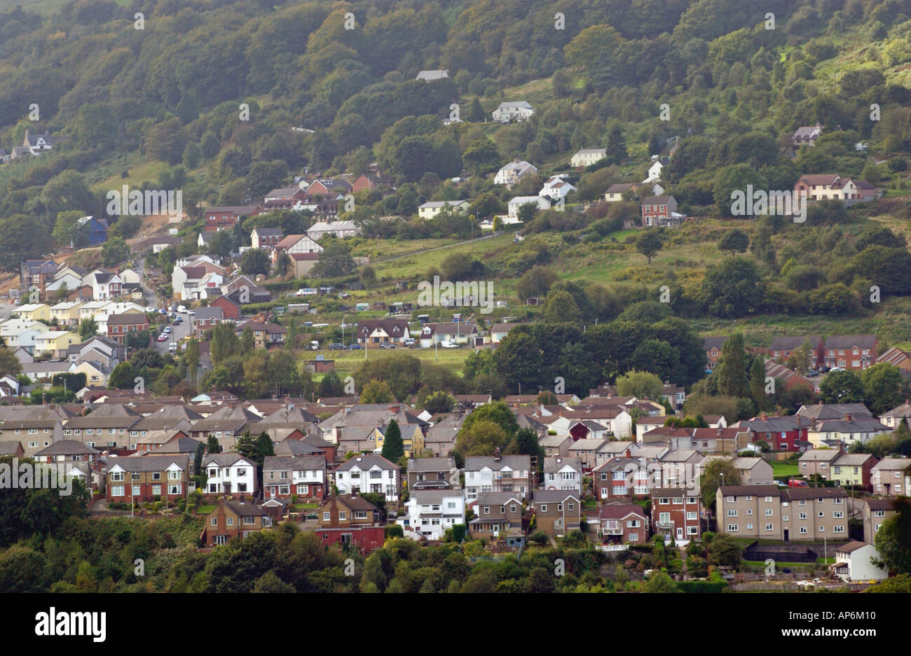 View over village of Tranch near Pontypool Torfaen Gwent South Wales