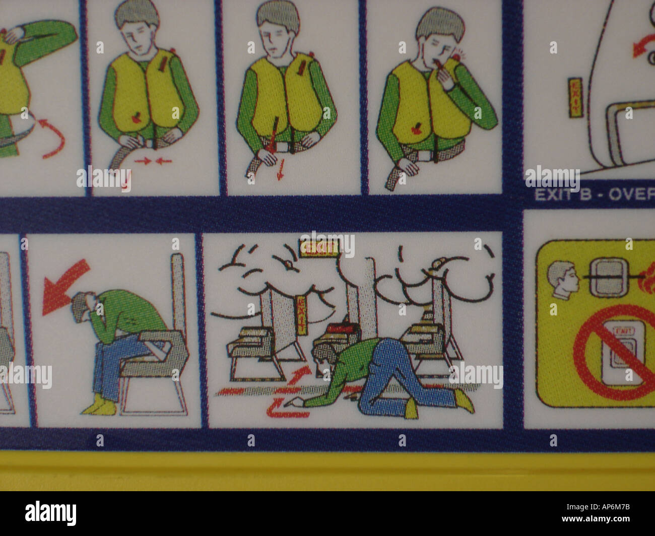 Aircraft passenger safety information card with emergency Stock Photo