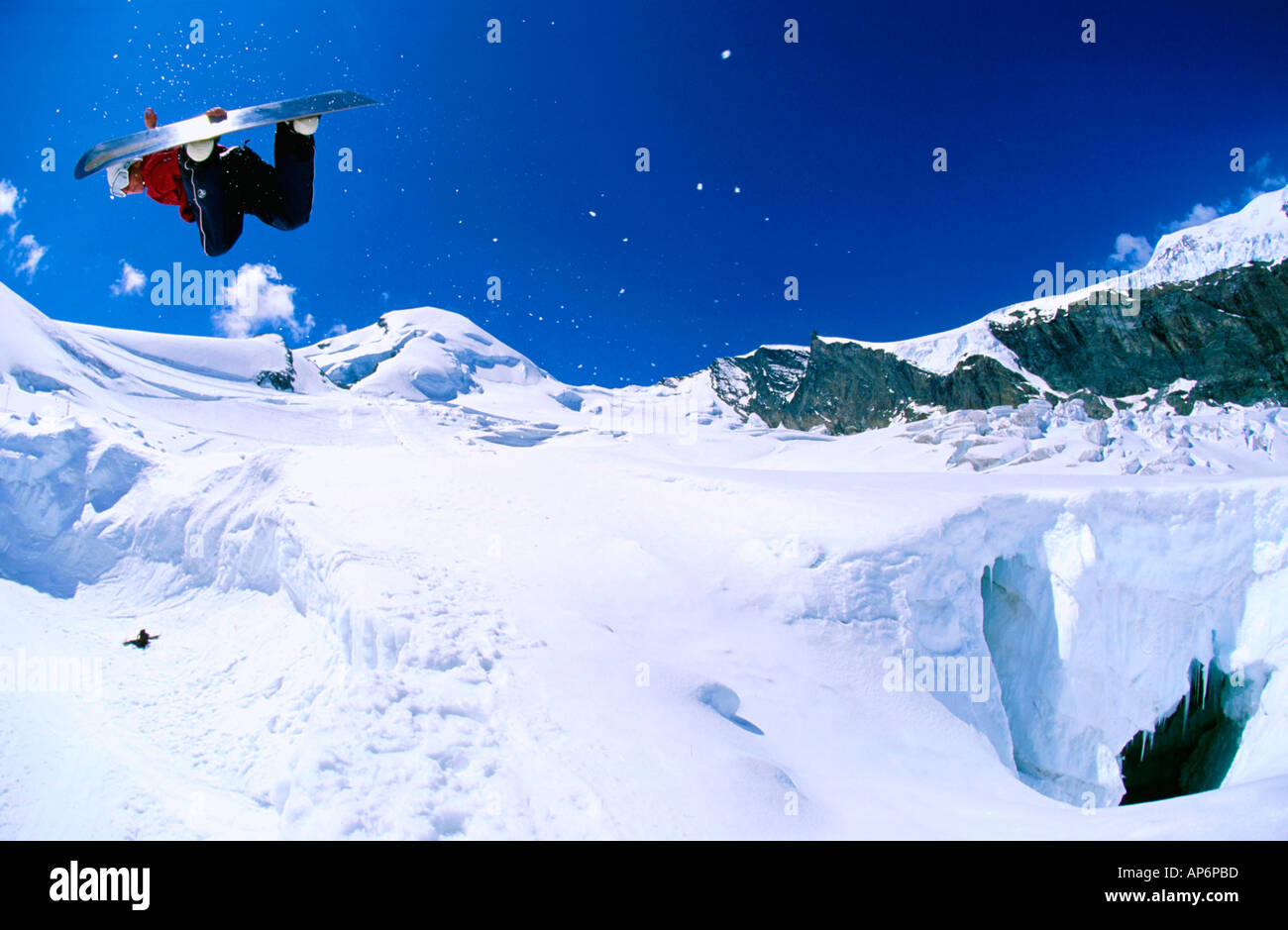 MARTIN RUTZ SNOWBOARDING IN SAAS FEE SWITZERLAND Stock Photo