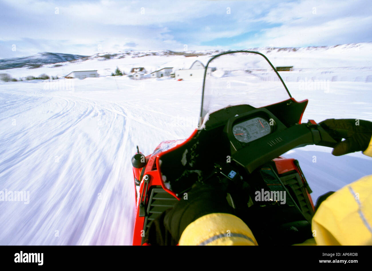 Snowmobile action, personal perspective, Colorado, USA Stock Photo