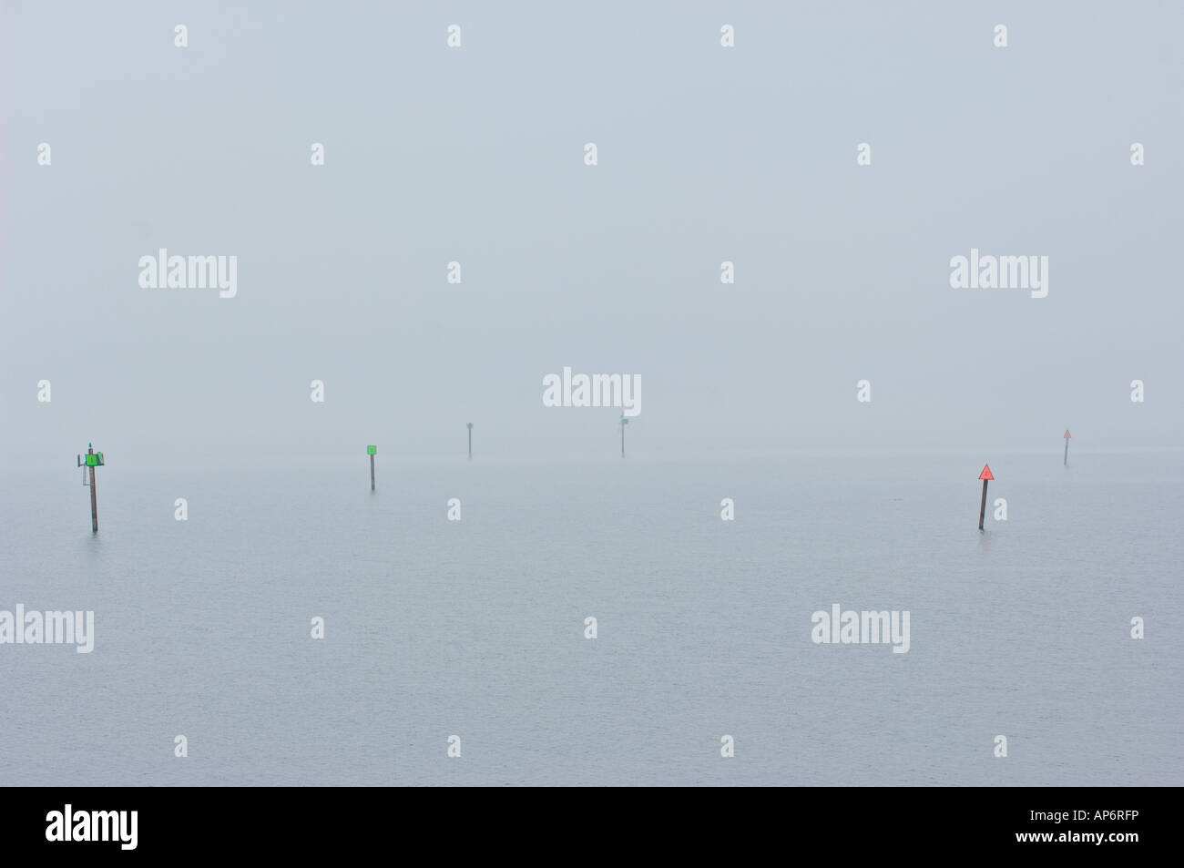 boat channel markers in fog on Lake Okeechobee Florida Lake Okeechobee