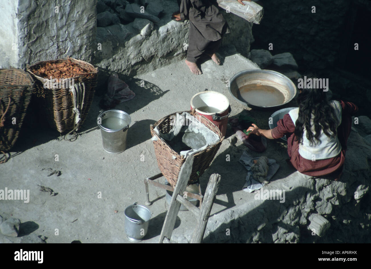 Pakistan Karimabad Hunza Village Life Drying Apricots Stock Photo