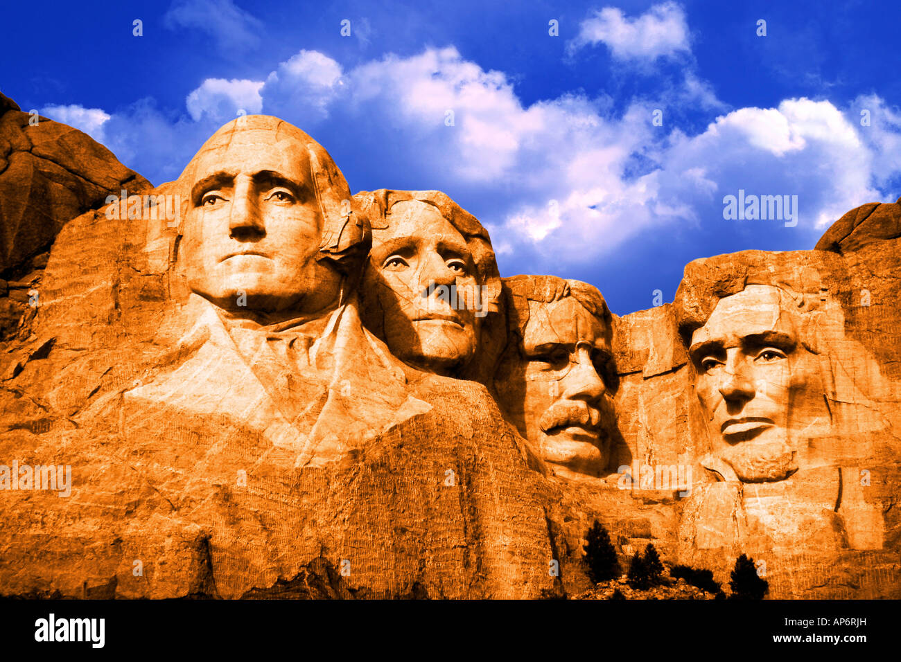 Mount Rushmore South Dakota USA, Digital Composite Stock Photo