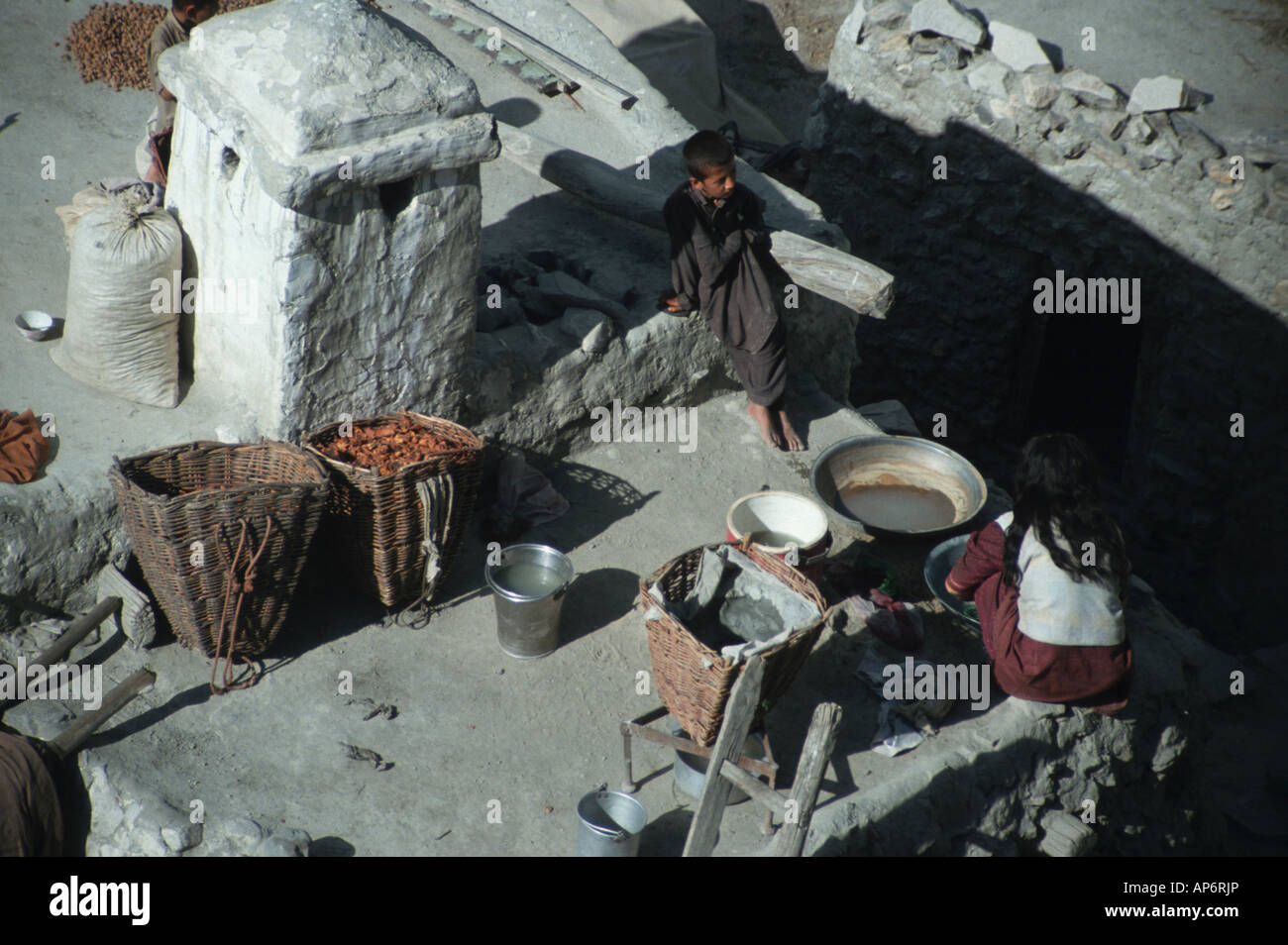 Pakistan Karimabad Hunza Village Life Drying Apricots Stock Photo