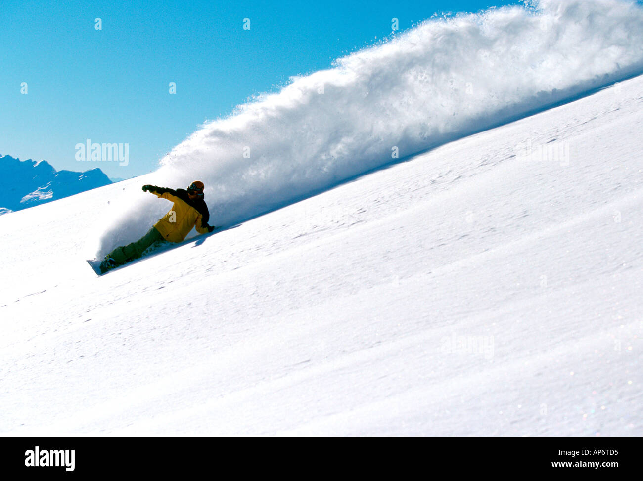Downhill powder snow, snowboarding action, Steve Bailey in Laax,  Switzerland Stock Photo - Alamy
