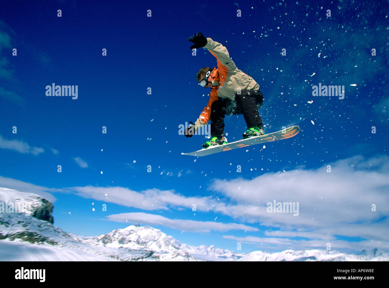 Snowboarding stunt, midair jump, Chris Moran Stock Photo Alamy