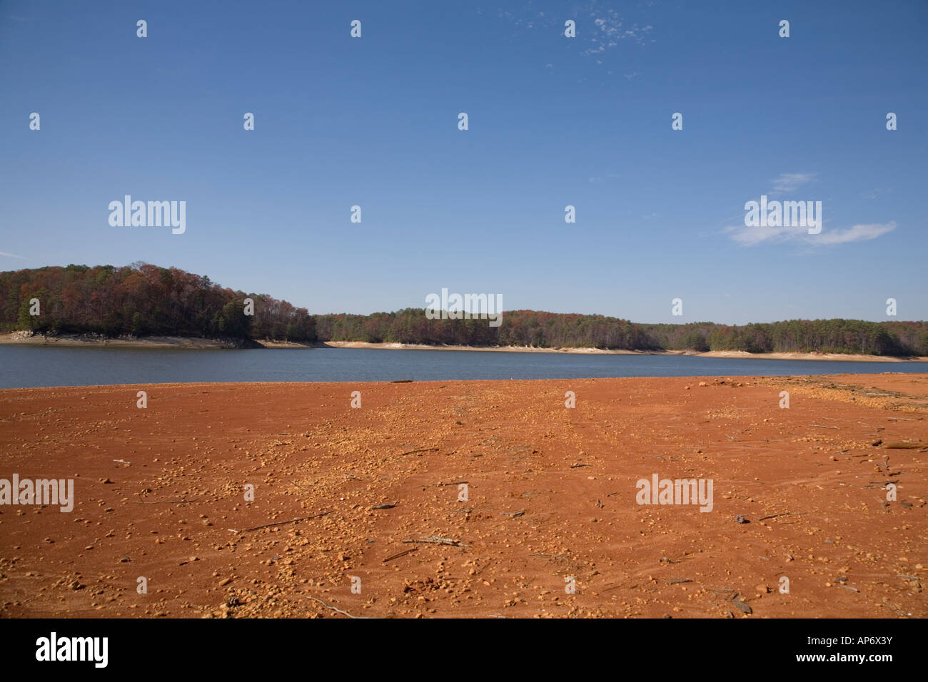 Overview of drought stricken reservoir. Lake Allatoona, USA
