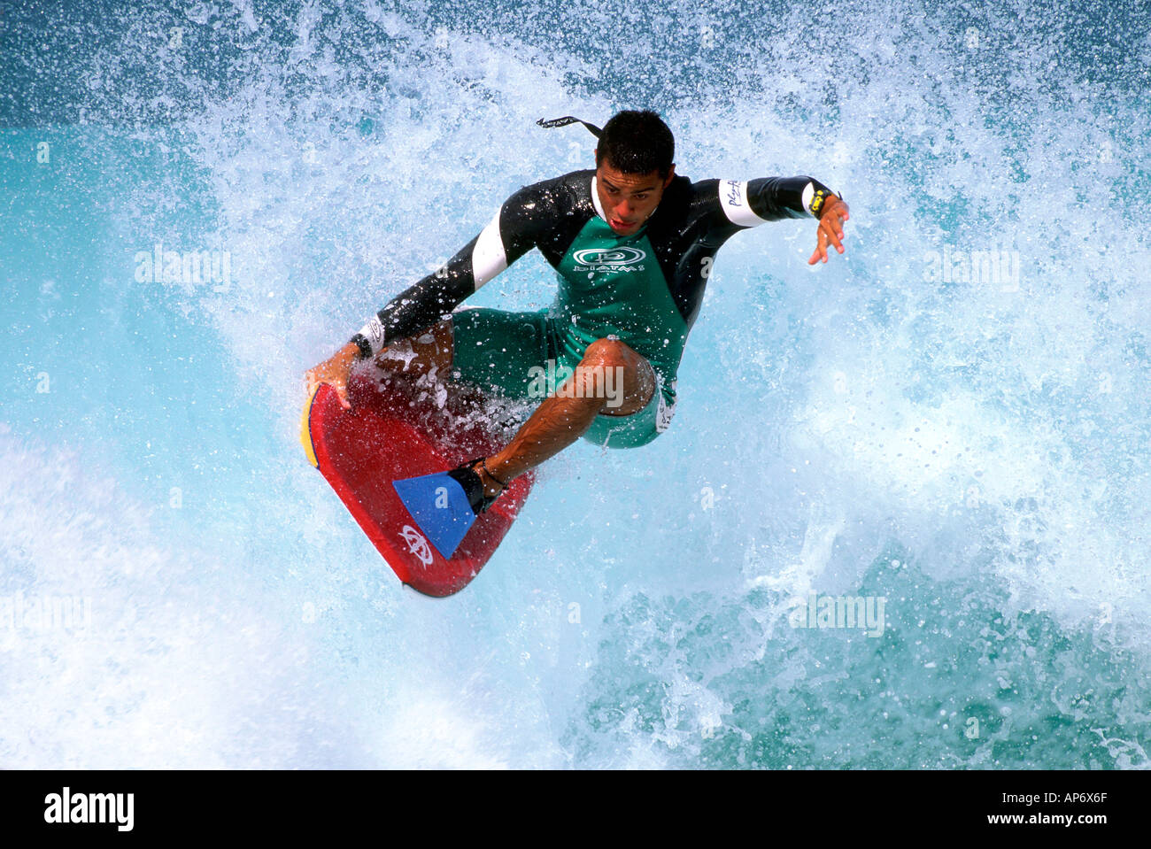 Body boarding wave action and balance, Hawaii, USA Stock Photo Alamy
