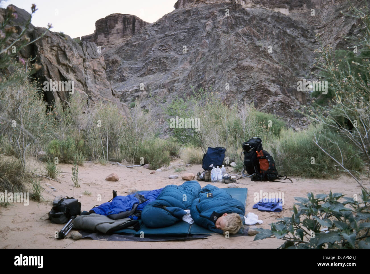 Children sleeping outside near Hermit Rapids on Colorado River Grand