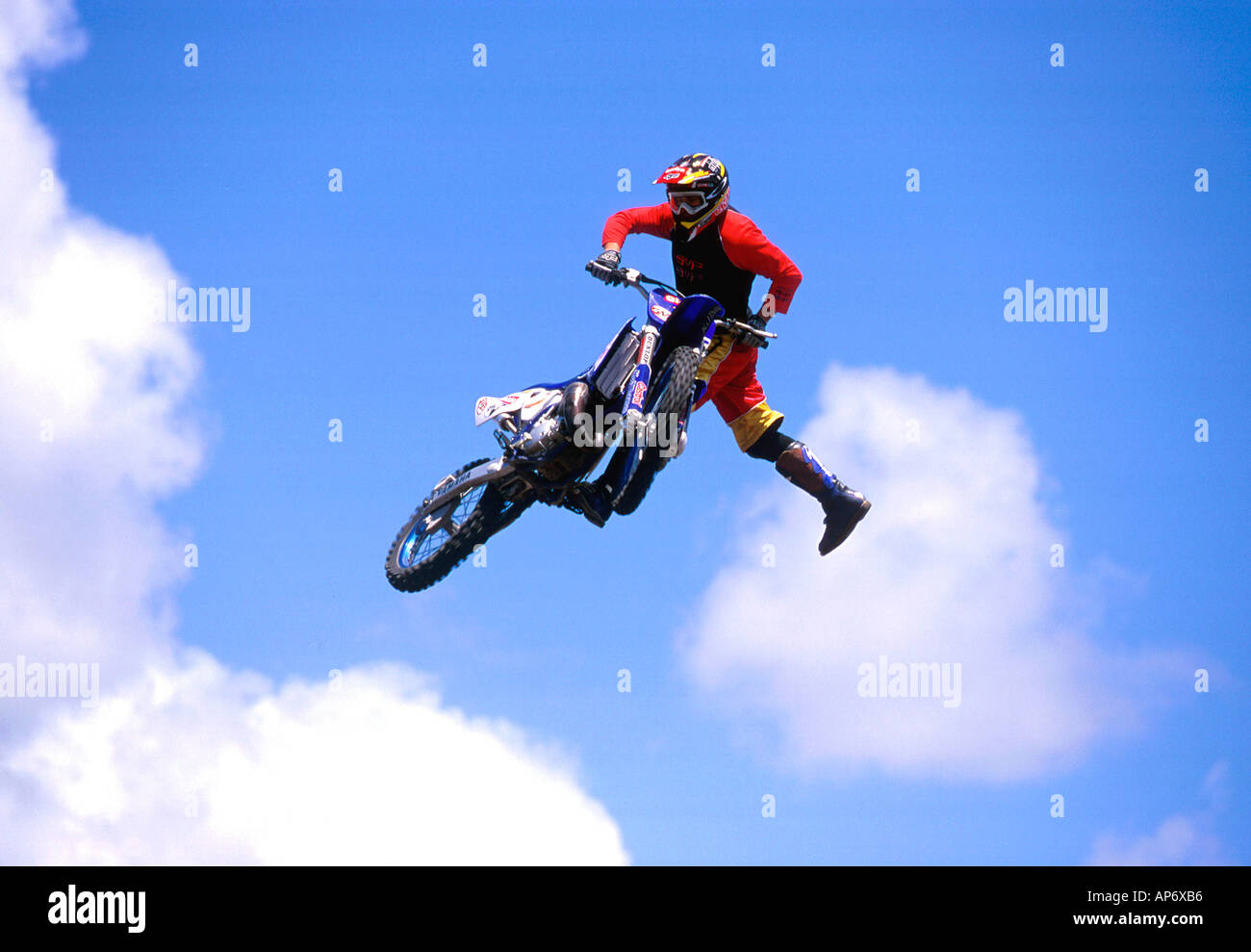 Motocross mid air stunt action, X-Games, Melbourne Australia Stock Photo
