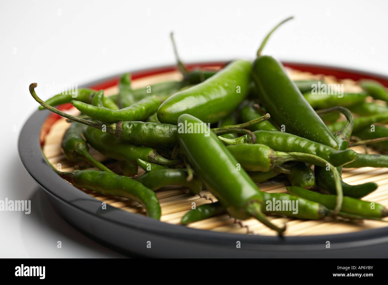 Green chili peppers Stock Photo
