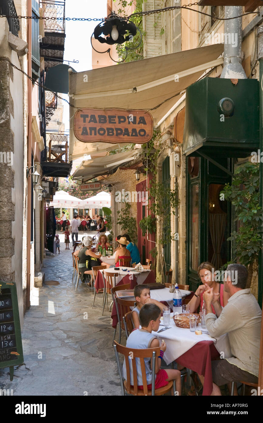 Taverna in Old Town, Chania, North West Coast, Crete, Greece Stock Photo