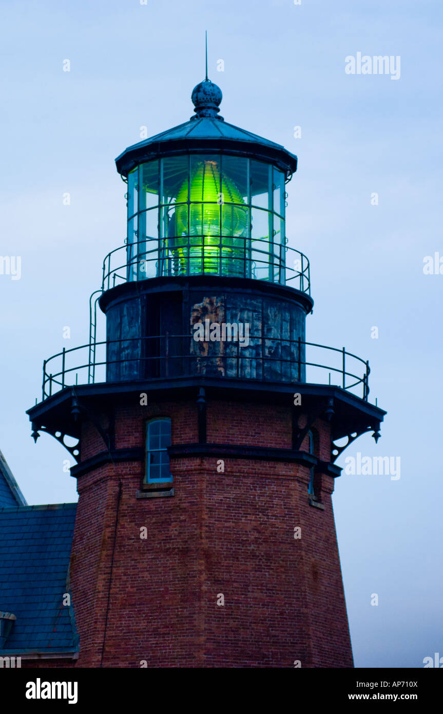 Block Island, Rhode Island, USA, South East Lighthouse glowing light, National Historic Landmark. Stock Photo