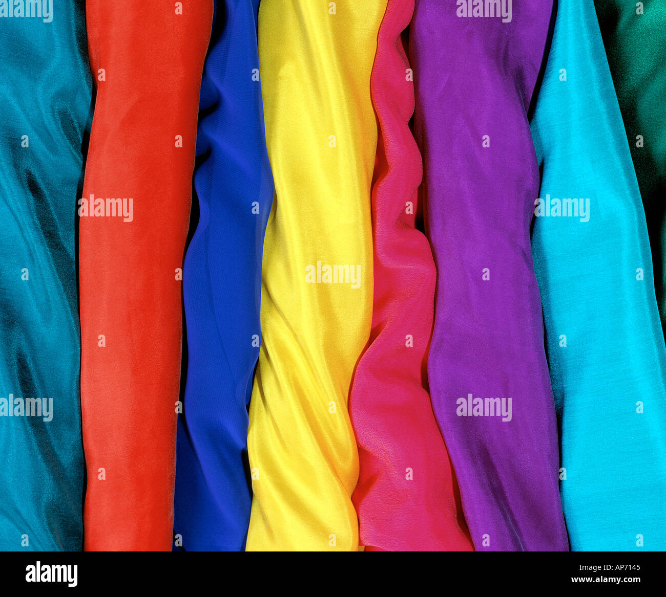 Bolts of Colorful Silk Fabric Stock Photo