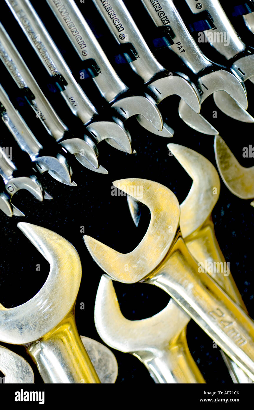 Wrenches used in automotive repair. Stock Photo