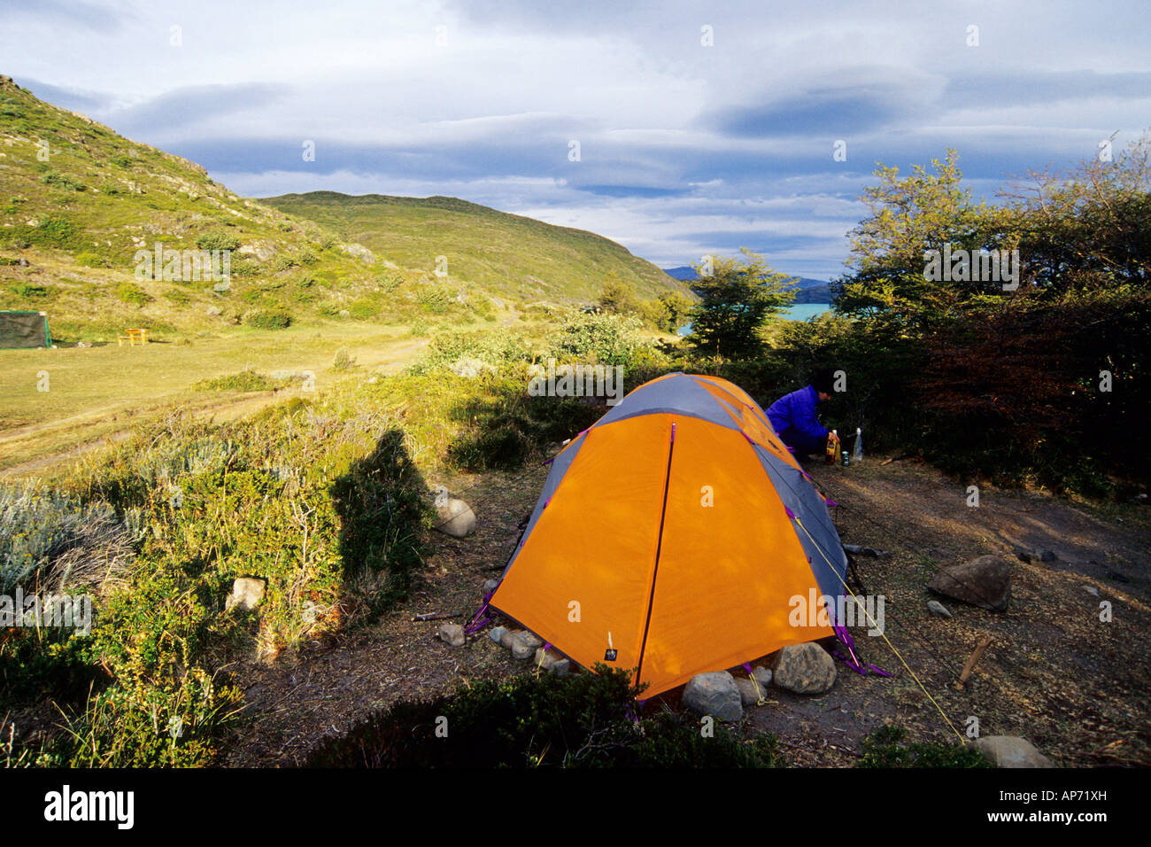 Camp on shores of Lago ( Lake ) Peohe ( Pehoe ), Torres del Paine