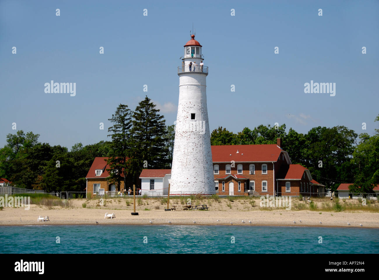Fort Gratiot Lighthouse located at the mouth of Lake Huron at Port Huron Michigan MI Stock Photo