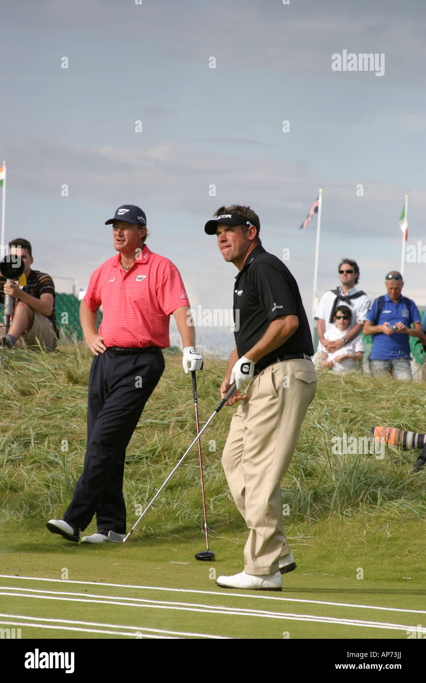 Lee Westwood (right) and Ernie Els (left) Stock Photo