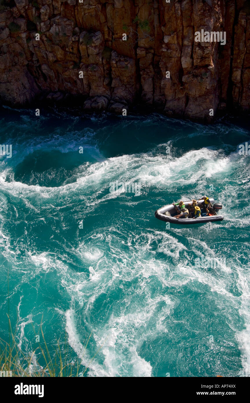 People in zodiac in the Horizontal Falls, Talbot Bay, the Kimberley ...