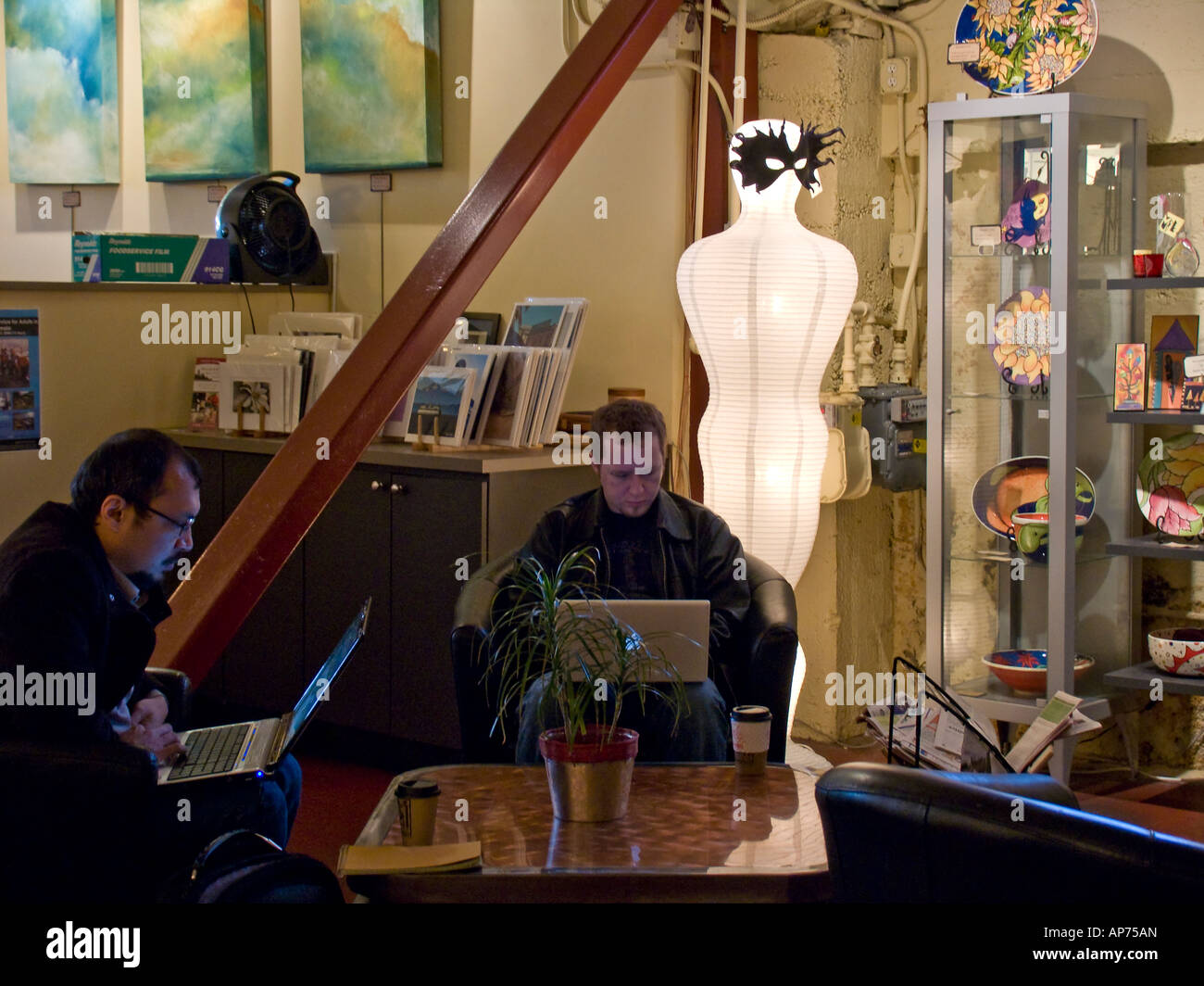 Computer Meeket Coffee People using computers and wireless connection at Local Color Coffee ...