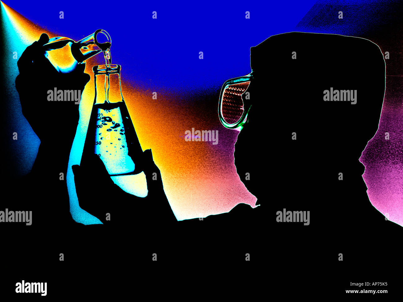 female doctor experimenting with toxic chemicals in beakers in lab