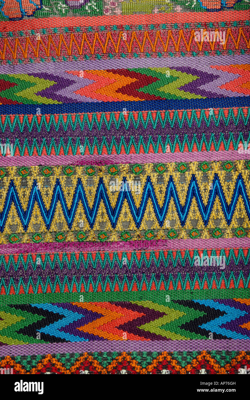 Detail of supplementary weft brocading on a huipil from San Antonio Aguas Calientes Guatemala Stock Photo