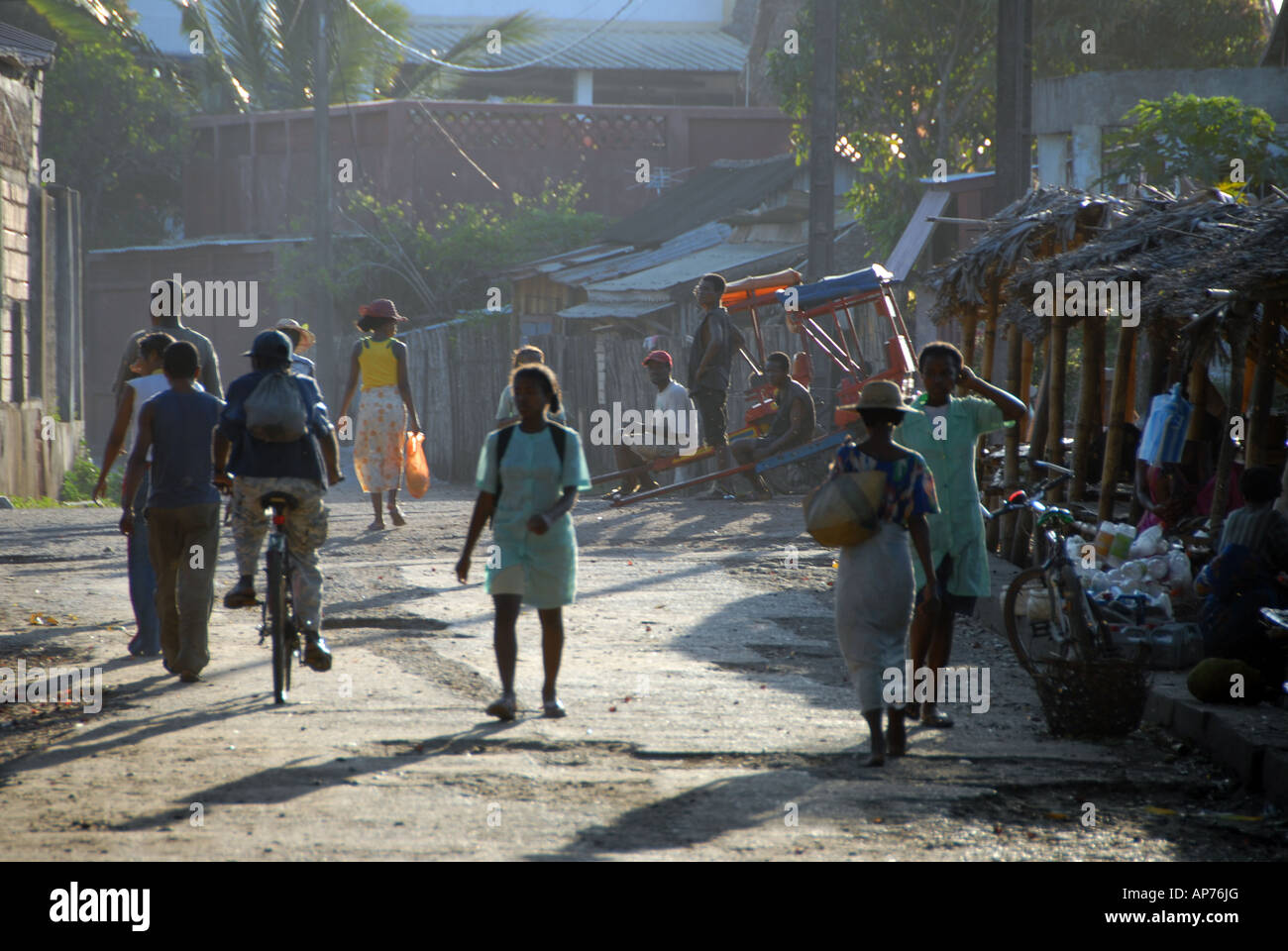 Dusty streetscene, Mananjary, Eastern Madagascar Stock Photo