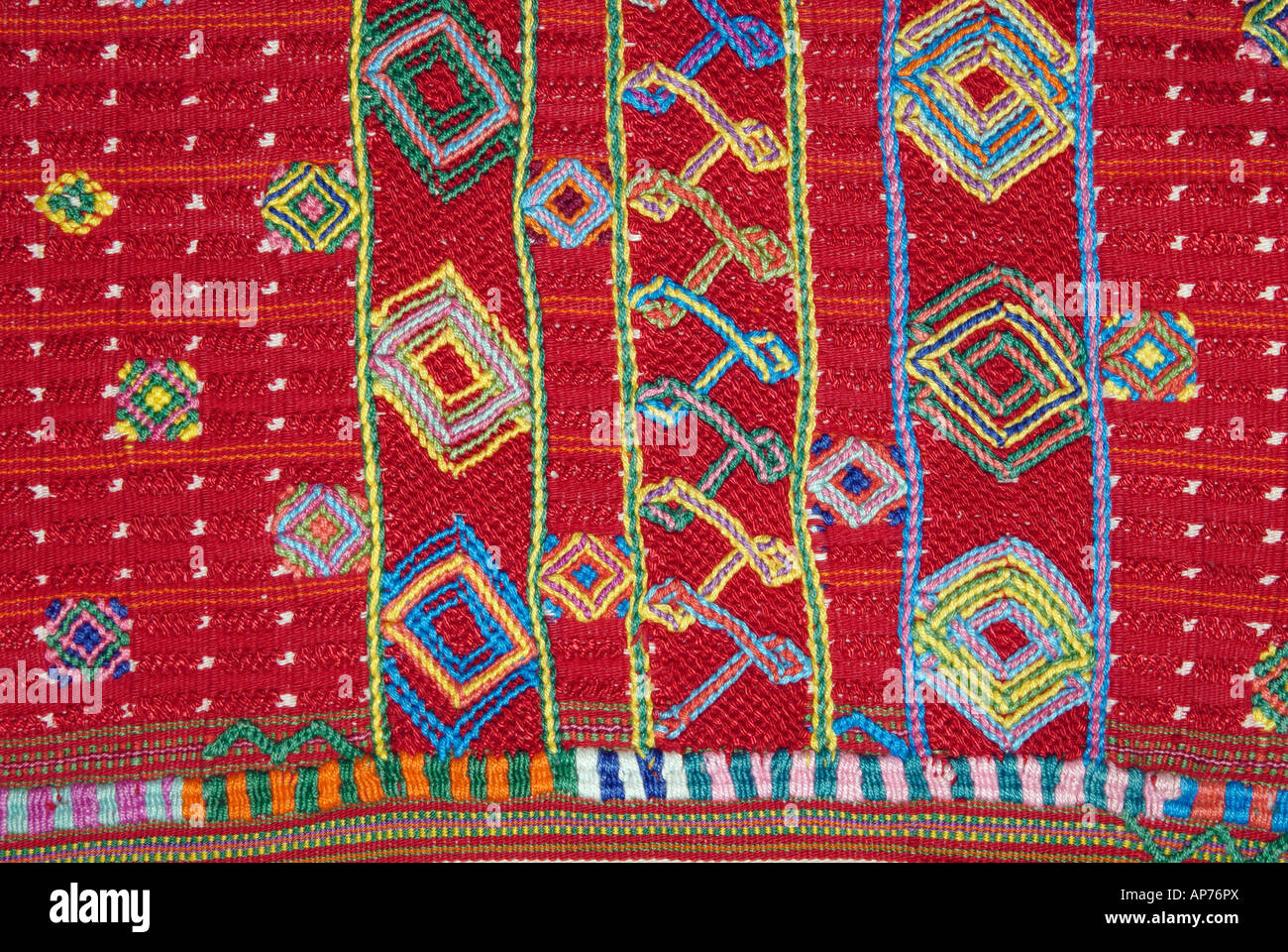 Detail of supplementary weft brocading on a huipil from Colotenango Guatemala Stock Photo