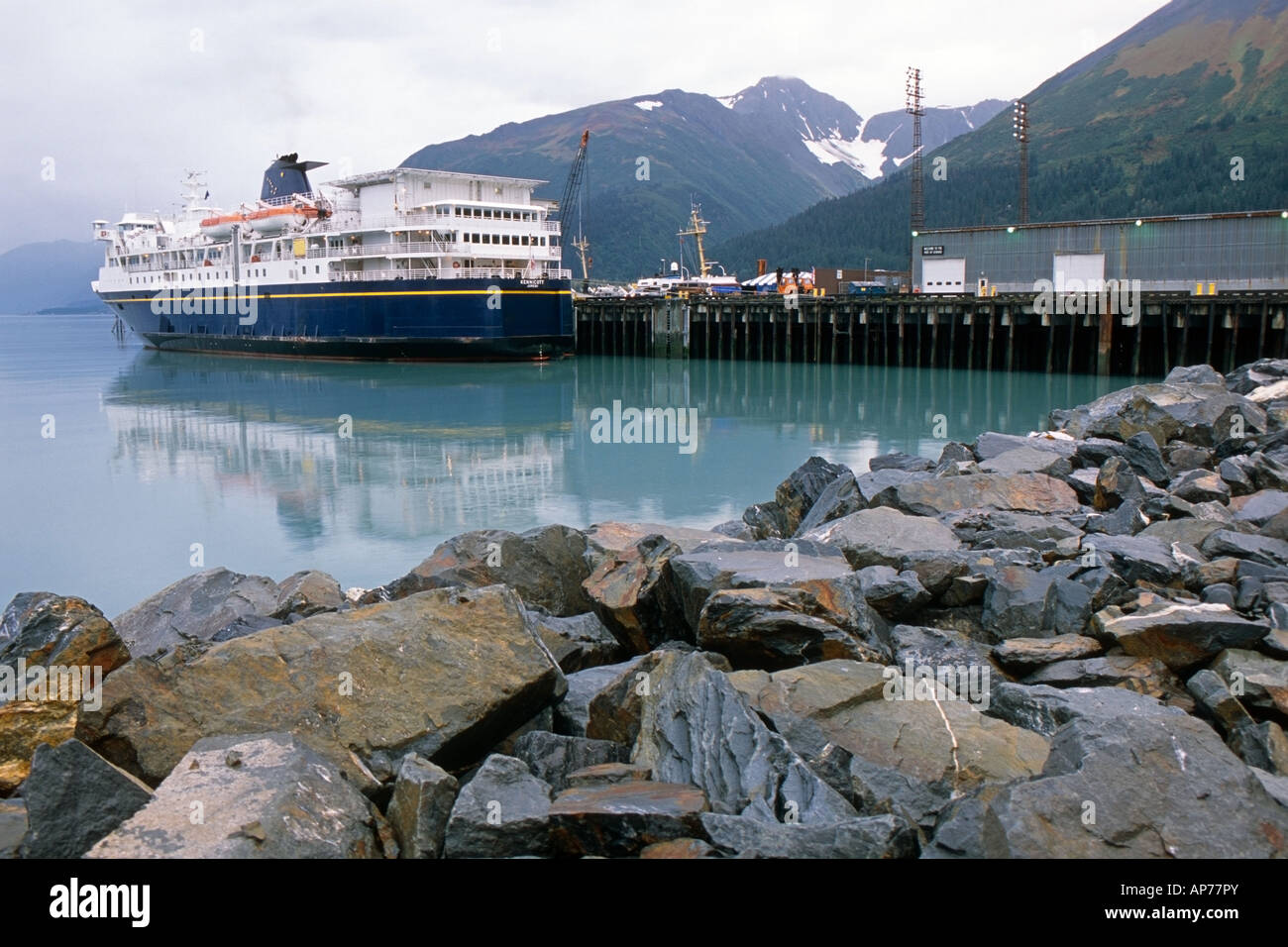 Alaska Marine Highway Ferry M/V Kennicott docked at the port of Seward. Summer on the Kenai Pennisula of Southcentral Alaska. Stock Photo