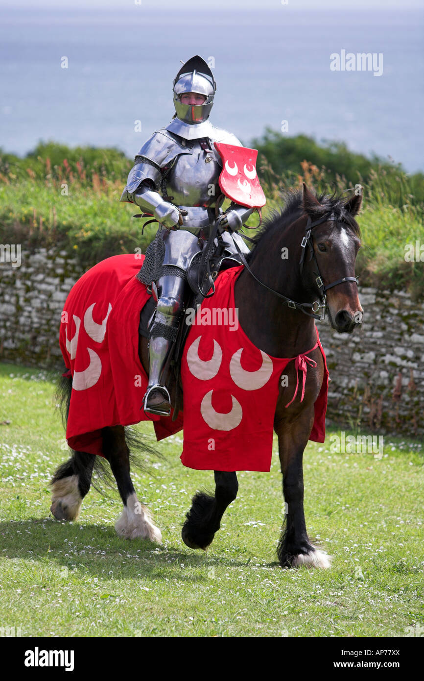 Modern medieval knight in armour on horseback, competing in a jousting ...