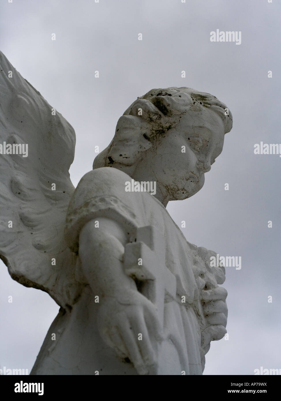 Angel statue on cold winter day Stock Photo