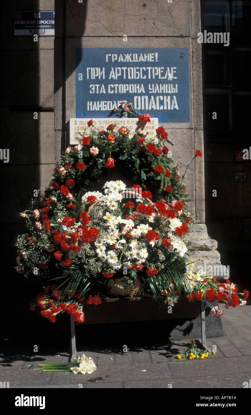 Russia St Petersburg war time sign on Nevsky prospekt declaring Citizens At times of artillery bombardment this side of the str Stock Photo