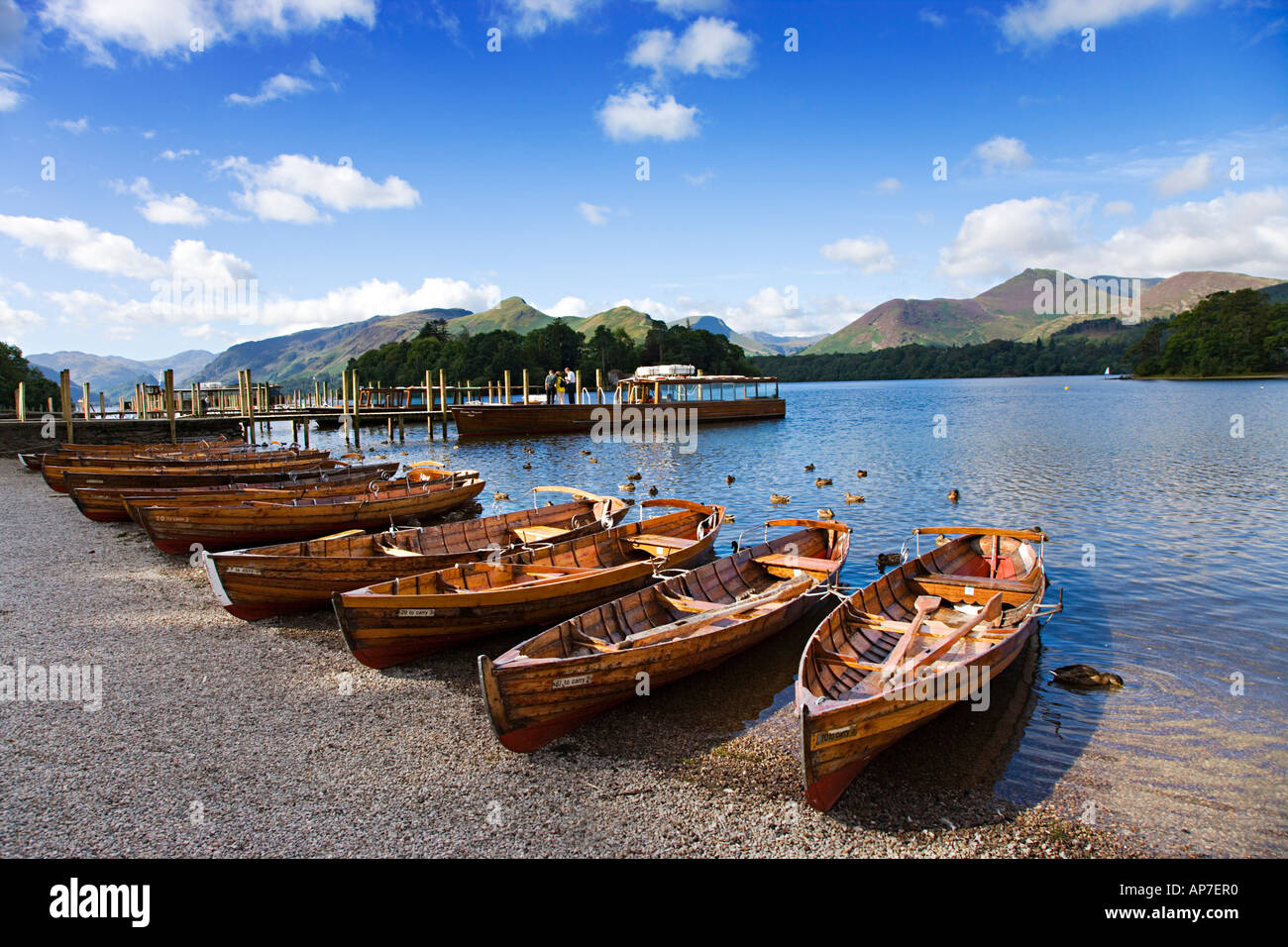 The Keswick Landing Stages Rowing Boats For Hire On A Shingle Beach