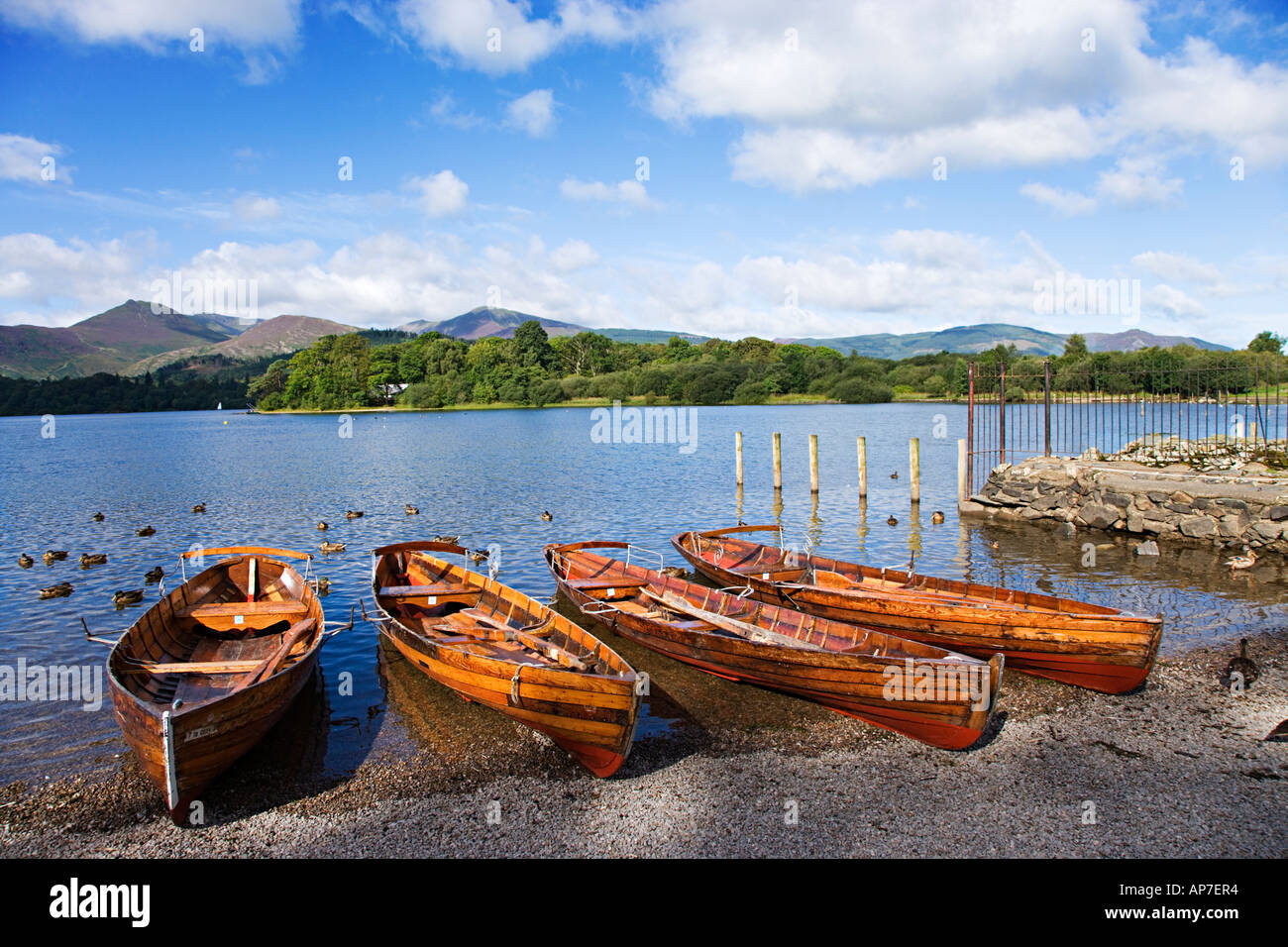 The Keswick Landing Stages Rowing Boats For Hire On A Shingle Beach