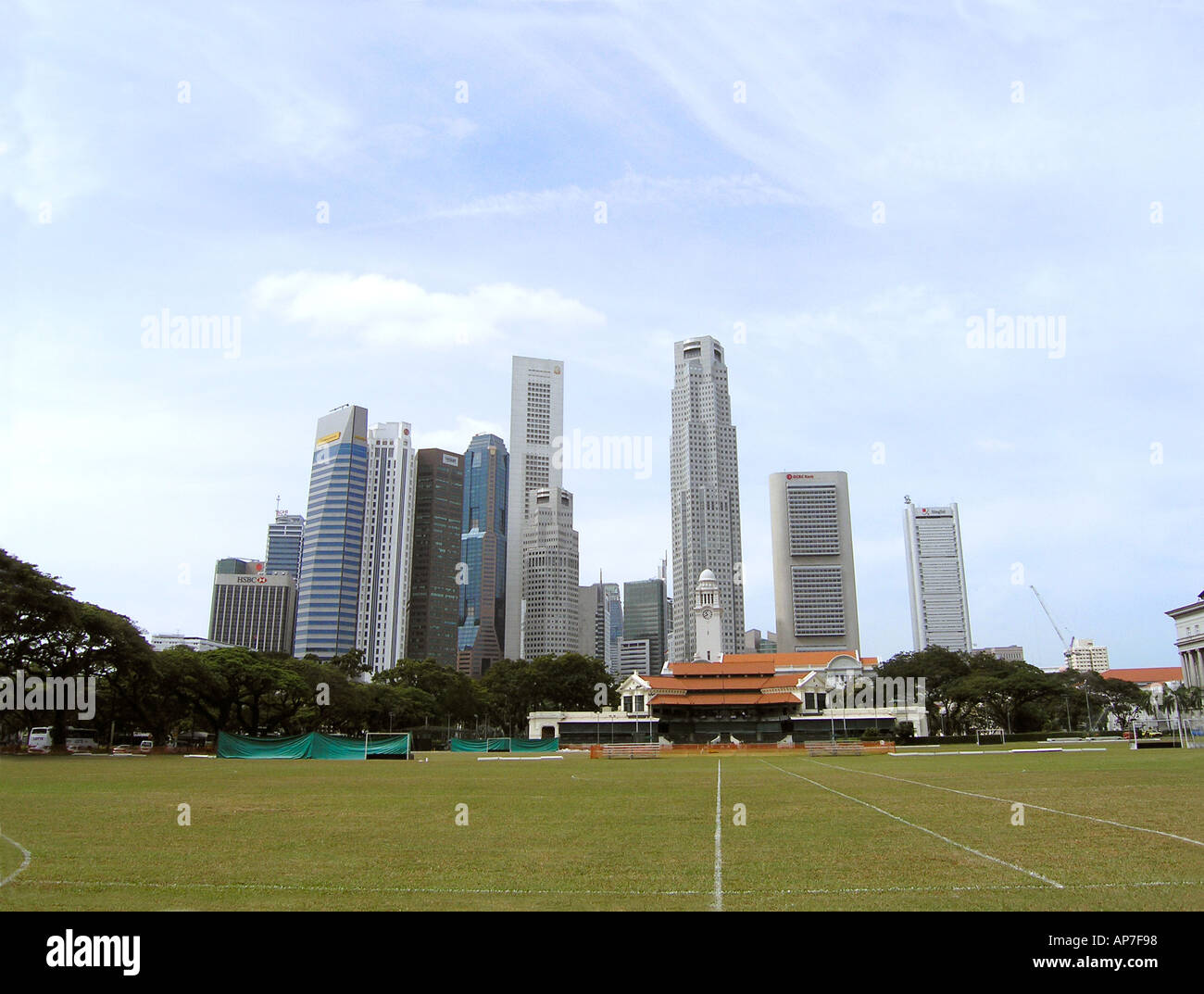 Singapore City Skyline from the Padang Stock Photo