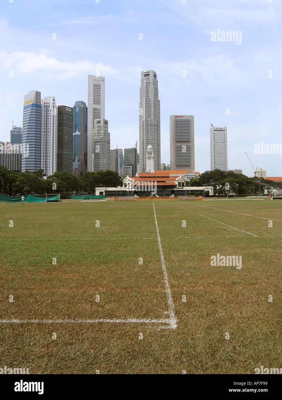 Singapore City Skyline from the Padang Stock Photo