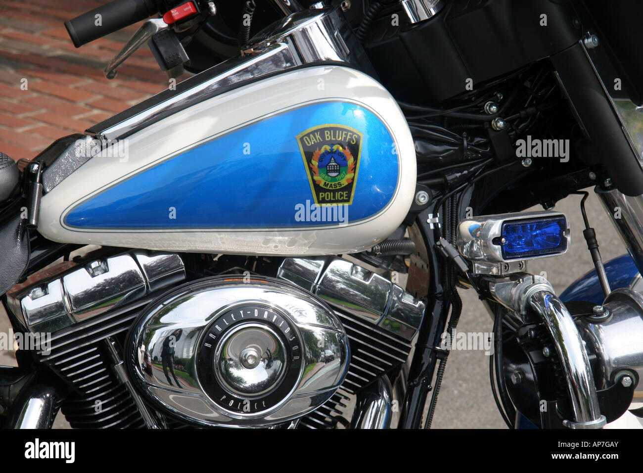 Detail of Oak Bluffs Police Harley Davidson motorcycle Stock Image