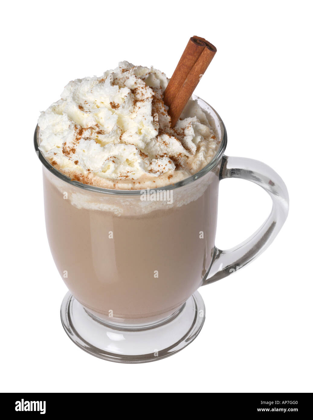 Latte with whipped cream and cinnamon stick Stock Photo