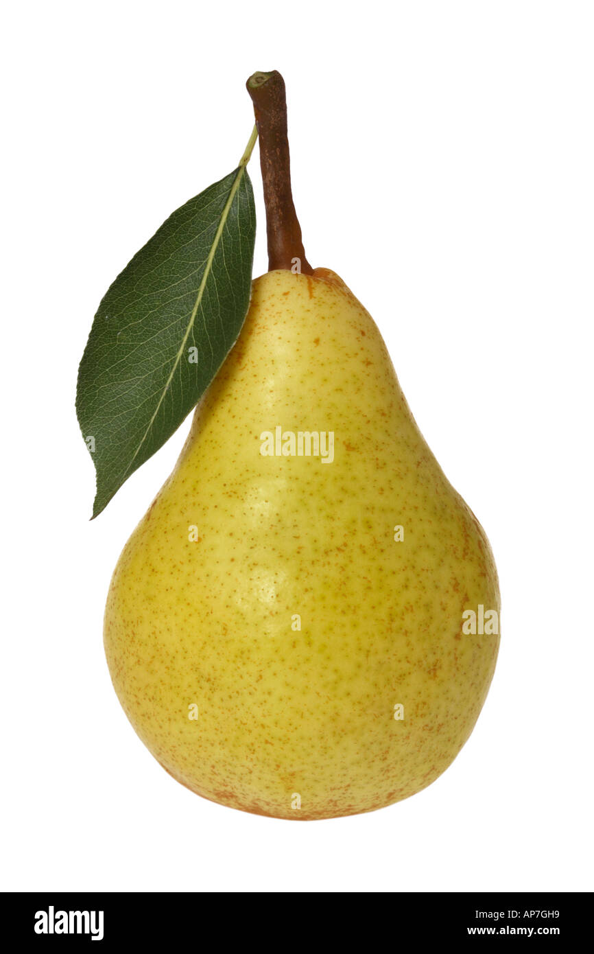 Yellow Pear with Leaf Stock Photo