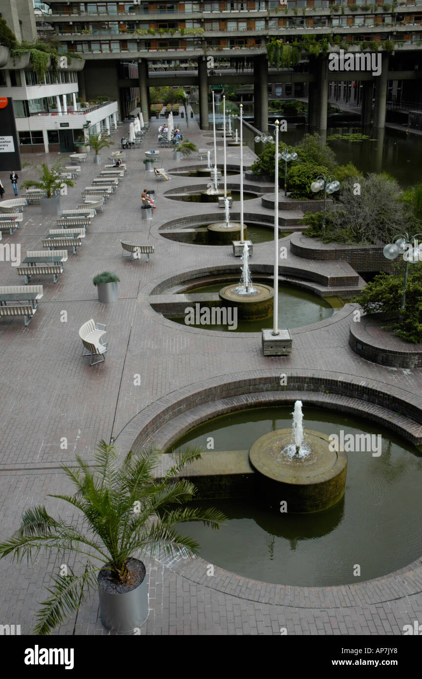 Fountains and lake outside the Barbican Centre in the City of London